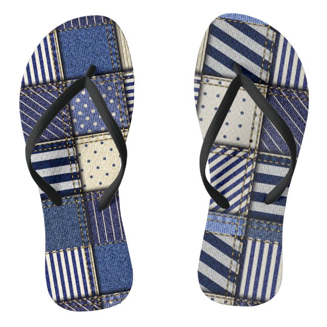Blue Denim Patchwork Flip Flops (Fußbett)
