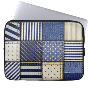 Blue Denim Patchwork Laptopschutzhülle