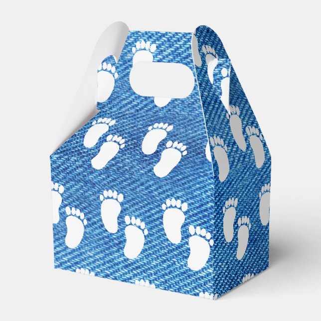 Blue Denim Print Baby Shooting Footprint Muster Geschenkschachtel (Vorderseite)