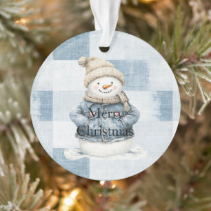 Blue Denim Snowman Christmas Ornament
