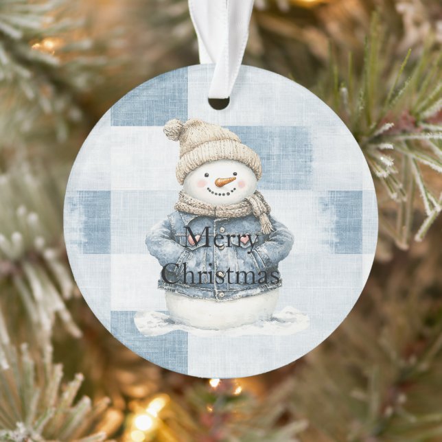 Blue Denim Snowman Christmas Ornament (Baum)
