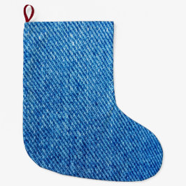 Blue Denim Texture Großer Weihnachtsstrumpf