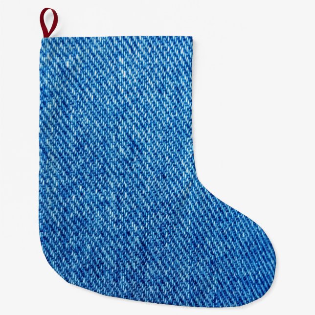 Blue Denim Texture Großer Weihnachtsstrumpf (Vorderseite)