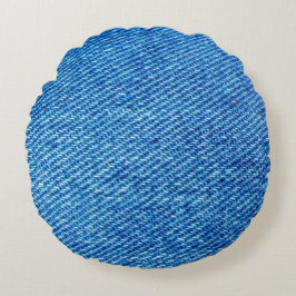 Blue Denim Texture Rundes Kissen