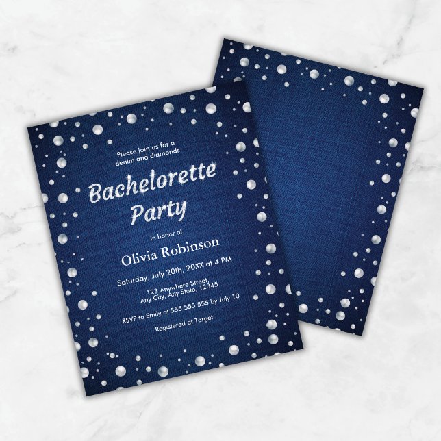 Blue Denim und Diamonds Junggeselinnen-Abschied la (Budget Blue Denim and Diamonds Bachelorette Party Invite     )