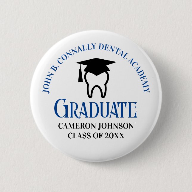 Blue Dental School Custom Dentin Abschluss Button (Vorderseite)