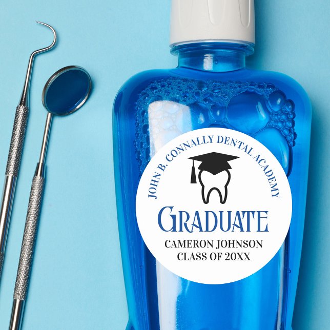 Blue Dental School Custom Dentist Graduation Party Runder Aufkleber (Von Creator hochgeladen)