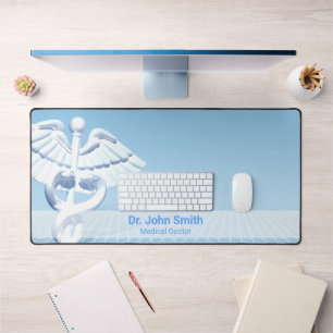 Blue Design White 3D Caduceus Medical Schreibtischunterlage