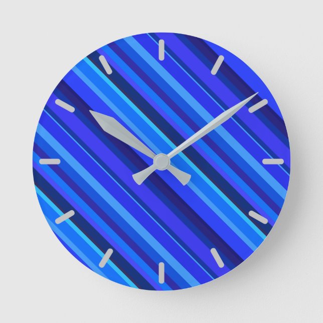 Blue diagonal stripes runde wanduhr (Vorderseite)