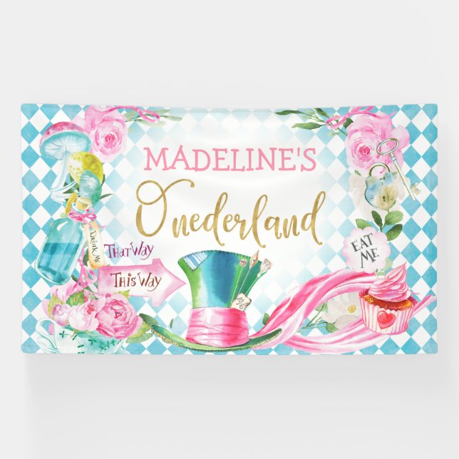 Blue Diamond 6x10 Alice Onederland Birthday Banner (Horizontal)