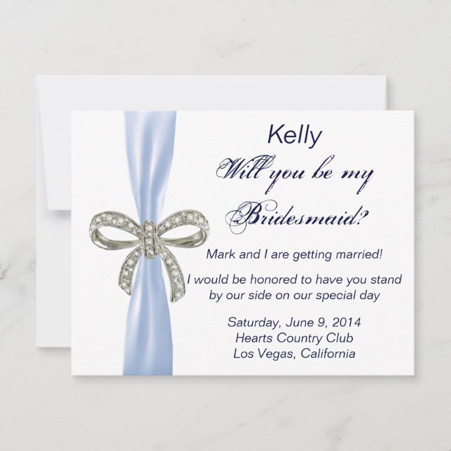 Blue Diamond Bow Wedding Bridesmaid Card Einladung (Vorderseite)