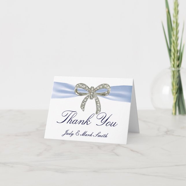 Blue Diamond Bow Wedding Dankeschön Card Dankeskarte (Vorderseite)
