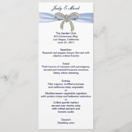 Blue Diamond Bow Wedding Menu Card Menükarte