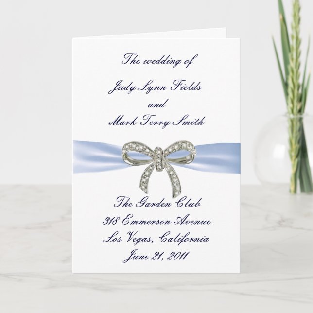 Blue Diamond Bow Wedding Program Card Programm (Vorderseite)