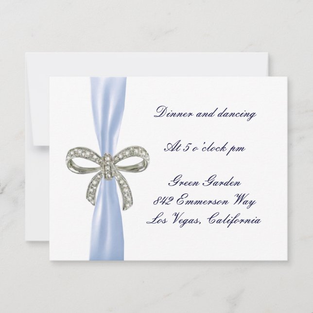 Blue Diamond Bow Wedding Reception Card Einladung (Vorderseite)
