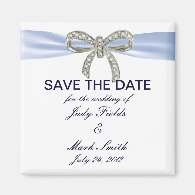 Blue Diamond Bow Wedding Save The Date Magnet (Vorne)