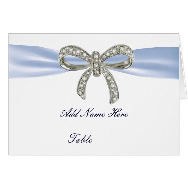 Blue Diamond Bow Wedding Table Platzkarte (Vorderseite (Horizontal))