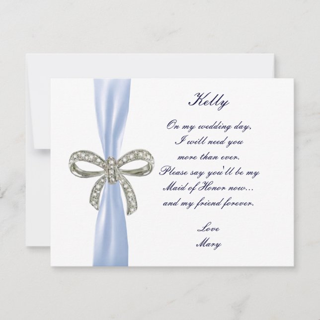 Blue Diamond Bow Wedding Trauzeugin Card Einladung (Vorderseite)