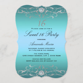 Blue Diamond Damask Sweet 16 Einladung