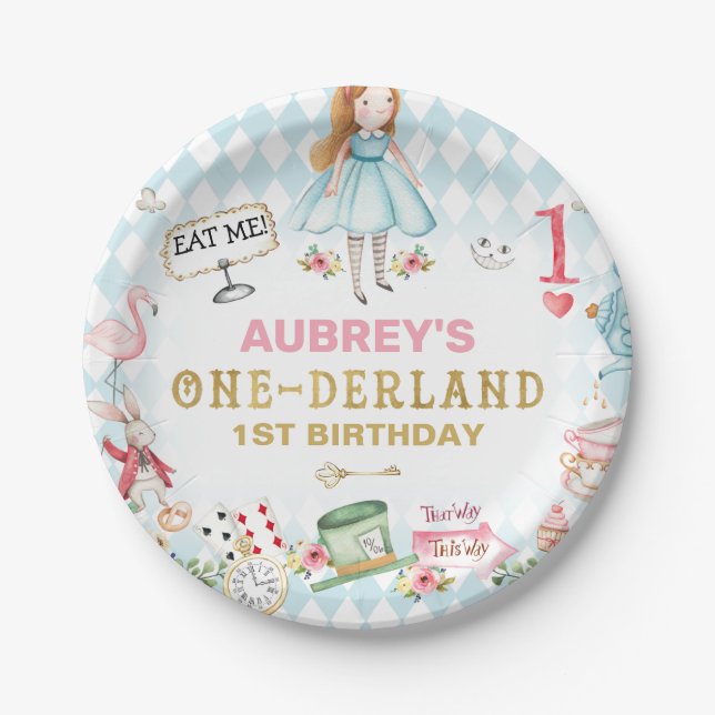 Blue Diamond Gold Alice 1. Geburtstag Pappteller (Vorderseite)