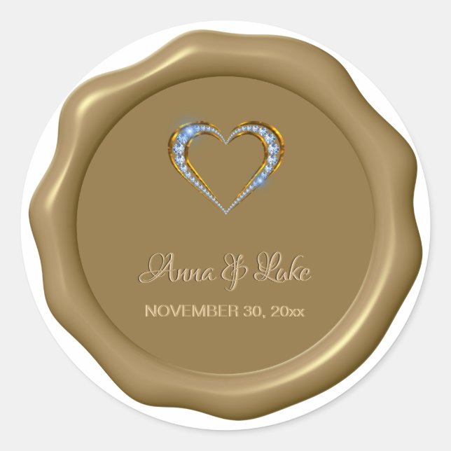 *~* Blue Diamond Heart Wax Siegel Hochzeit Runder Aufkleber (Vorderseite)