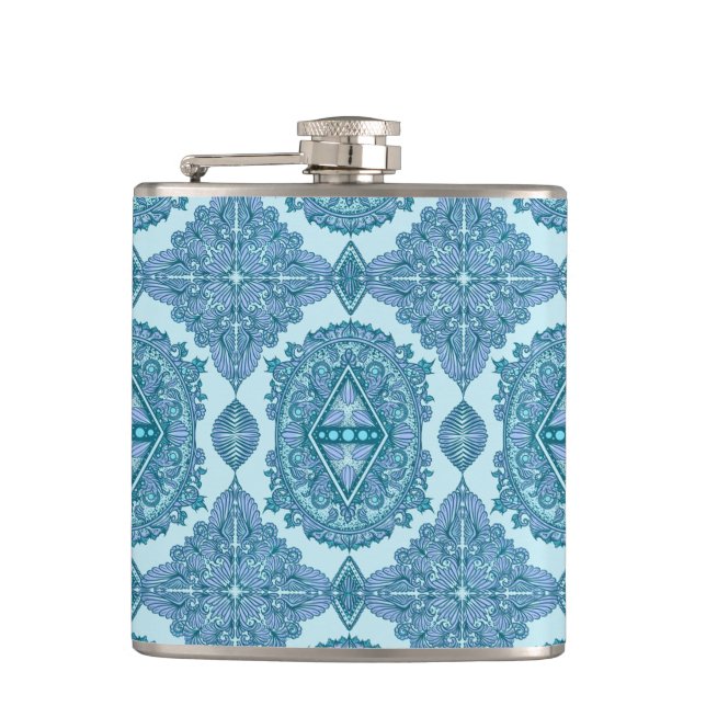 Blue Diamond Mandala Flachmann (Vorderseite)