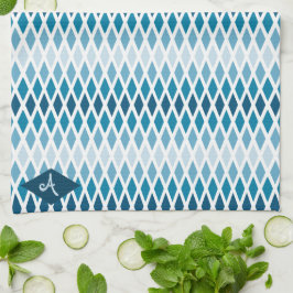 Blue Diamond Ombre Monogram Geschirrtuch