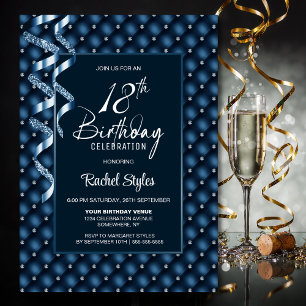Blue Diamond Pattern 18. Geburtstagsparty Einladung
