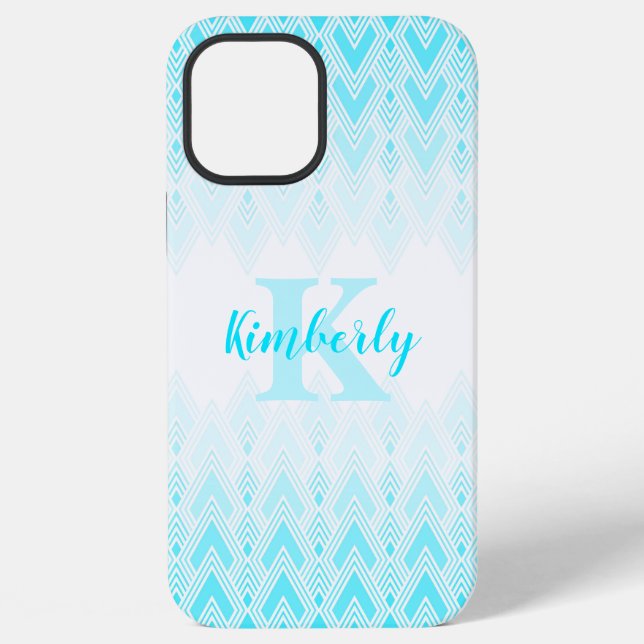 Blue Diamond Shape Case mit Initial & Name iPhone 12 Pro Max Hülle (Rückseite)