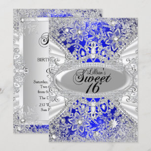 Blue Diamond Snowflake Winter Wonderland Sweet 16 Einladung