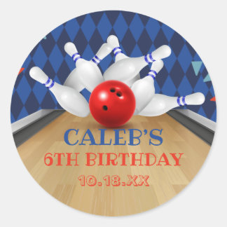 Blue Diamond Stripe Lasse Strike Bowling Birthday Runder Aufkleber