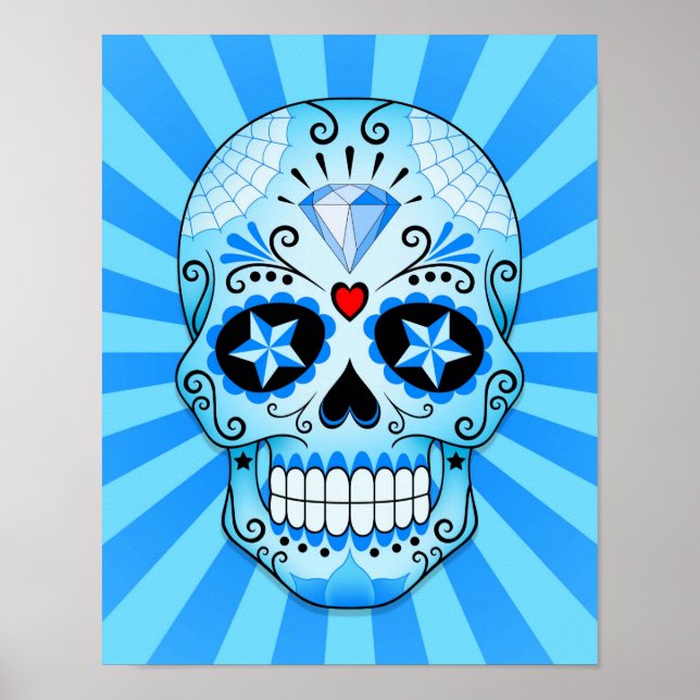 Blue Diamond Sugar Skull Poster (Vorne)