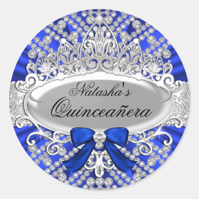 Blue Diamond & Tiara Quinceañera Sticker (Vorderseite)