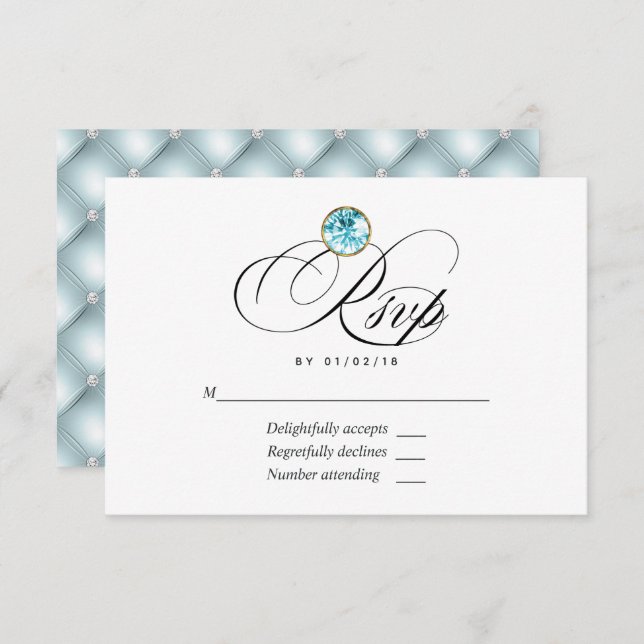 Blue Diamond Wedding RSVP Card (Vorne/Hinten)