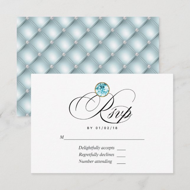 Blue Diamond Wedding RSVP Card Karte (Vorne/Hinten)