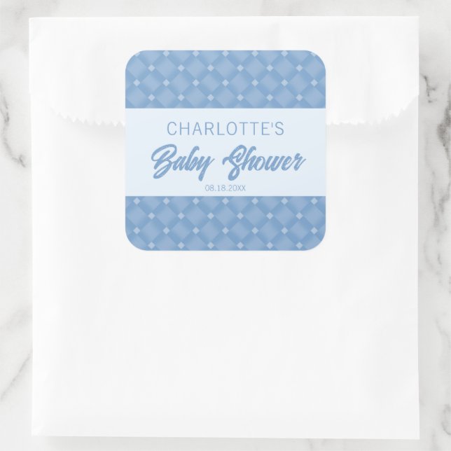 Blue Diamond Zickzack Baby Dusche Quadratischer Aufkleber (Tasche)
