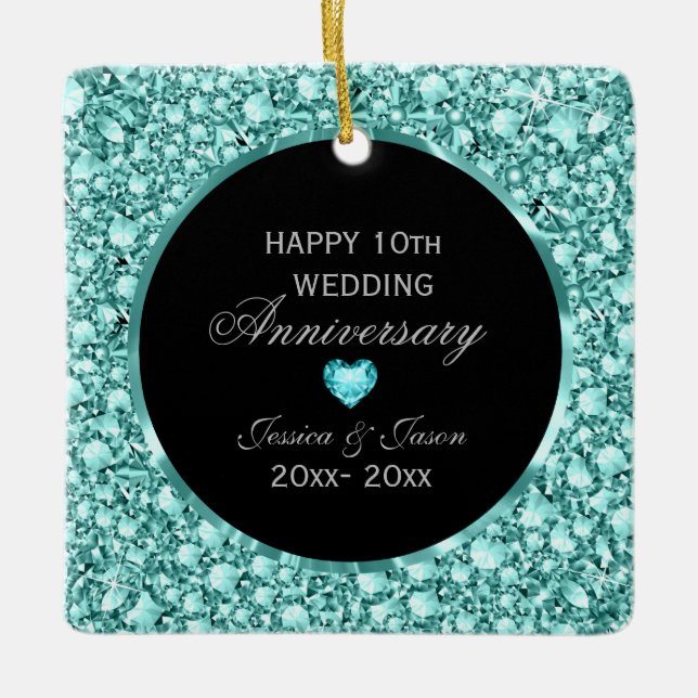 Blue Diamonds und Black Damask 10 Jahre alt Keramikornament (Vorderseite)
