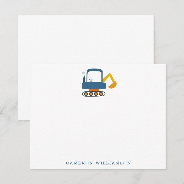Blue Digger Truck Art Personalisiert Stationery Dankeskarte (Vorne/Hinten)