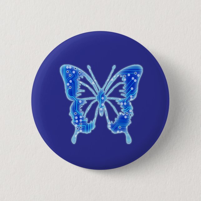 Blue Digital Butterfly, individueller Hintergrund Button (Vorderseite)