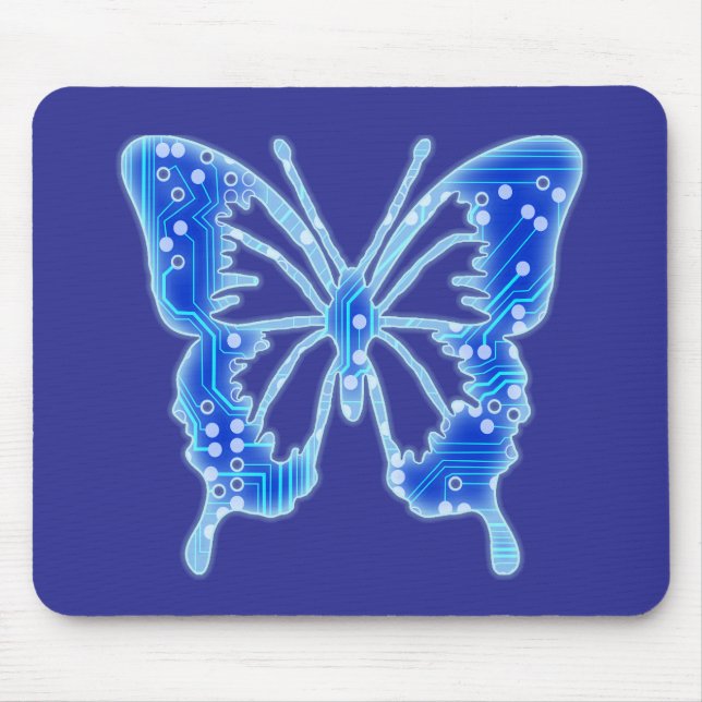 Blue Digital Butterfly, individueller Hintergrund Mousepad (Vorne)
