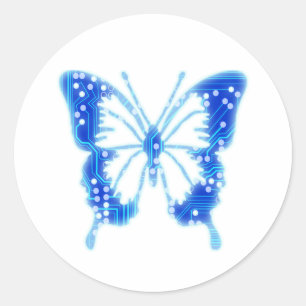 Blue Digital Butterfly, individueller Hintergrund Runder Aufkleber