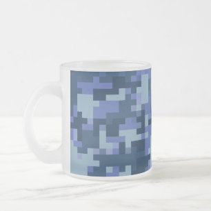 Blue Digital Camouflage Klare Mattierte Tasse