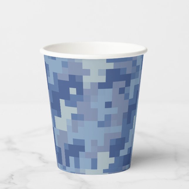 Blue Digital Camouflage Paper Cups Pappbecher (Vorderseite)