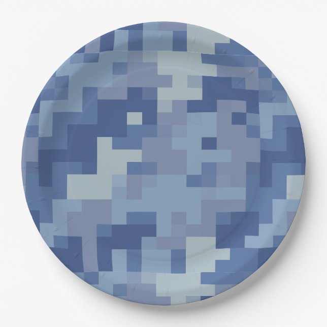 Blue Digital Camouflage Paper-Teller Pappteller (Vorderseite)