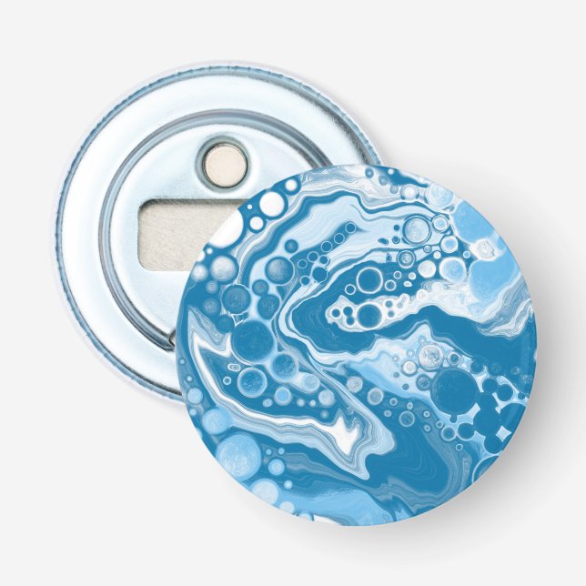 Blue Digital Fluid Art Marmor Pour Painting Cells Flaschenöffner (Vorderseite)