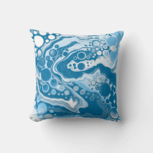 Blue Digital Fluid Art Marmor Pour Painting Cells Kissen