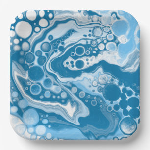 Blue Digital Fluid Art Marmor Pour Painting Cells Pappteller