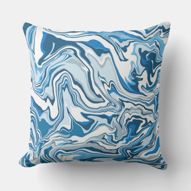 Blue Digital Fluid Art Marmorstreifen Kissen (Vorderseite)