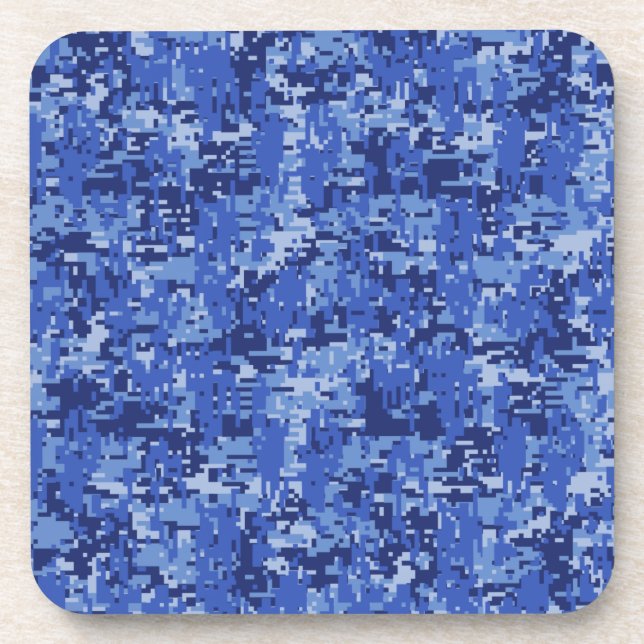 Blue Digital Pixels Camouflage Dekoration Textur Untersetzer (Vorderseite)