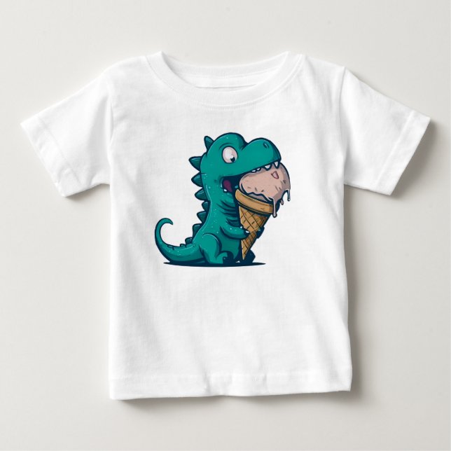 Blue Dino Liebe Ice Cresta: Cartoon Baby T-shirt (Vorderseite)